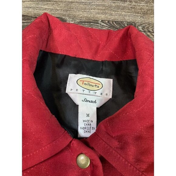 Talbots Womens Quilted Collared Vest Red Snap Front Stretch Petites M - Picture 2 of 7